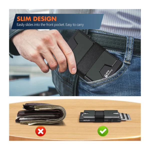AUTLEY Slim Card Holder – Minimalist Pop-Up Wallet for Men Black - Image 4