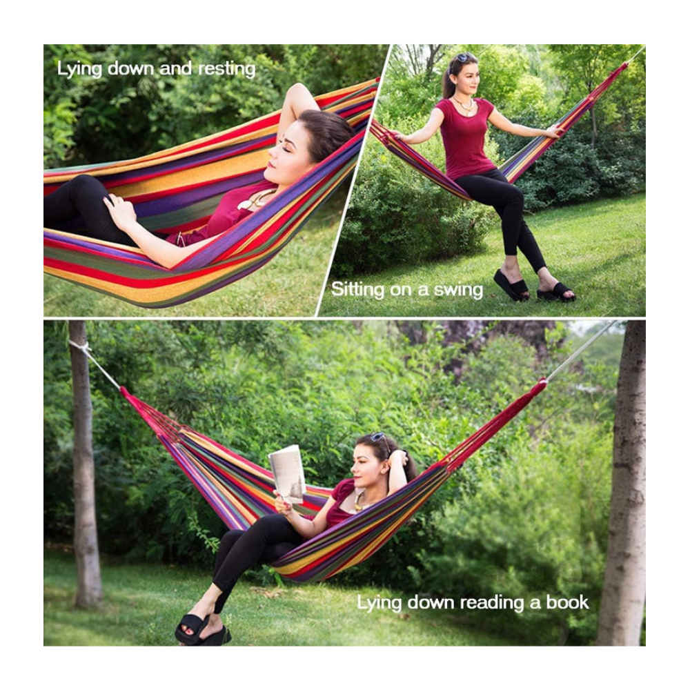 Hammock With Hanging Ropes 190x75cm Leisure Cotton - Green - Image 3