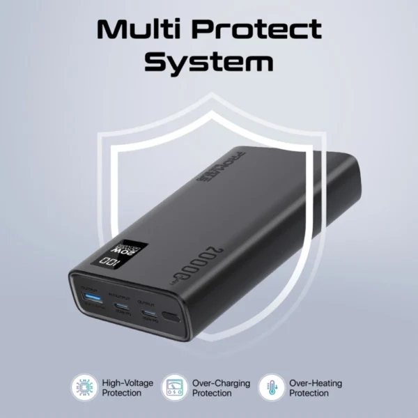Promate 20000mAh Power Bank – 20W Fast Charging – Black - Image 3