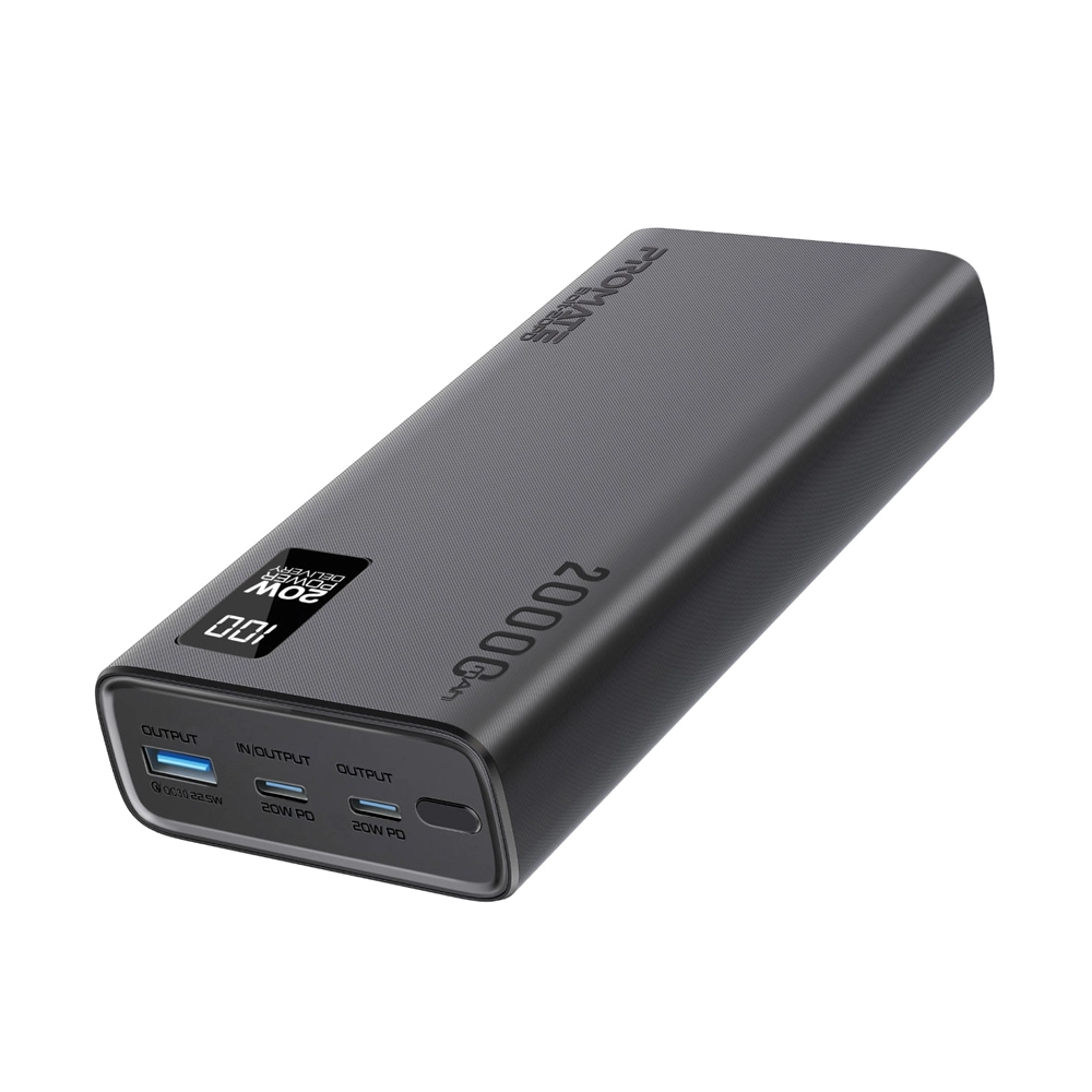 Promate 20000mAh Power Bank – 20W Fast Charging – Black
