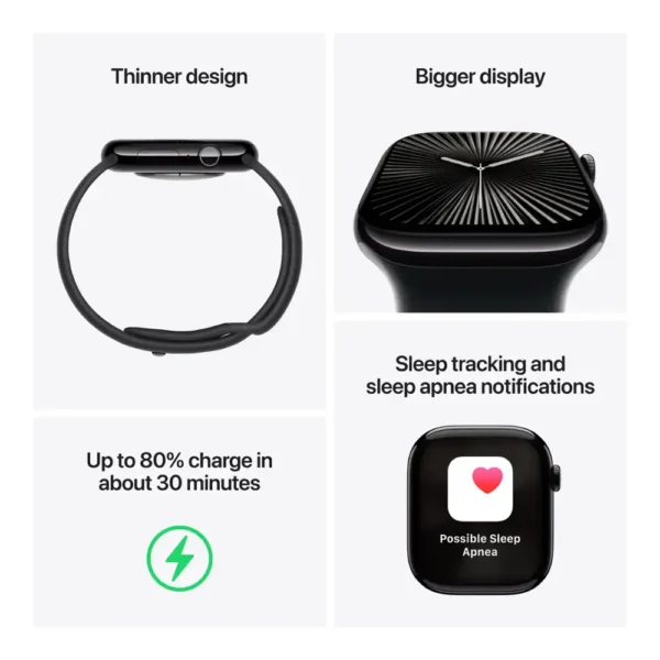 Apple Watch Series 10 (GPS) 42mm Aluminum Case with Denim Sport Band - Silver - Image 5
