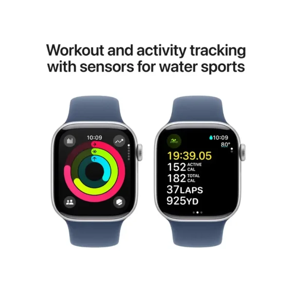 Apple Watch Series 10 (GPS) 42mm Aluminum Case with Denim Sport Band - Silver - Image 3