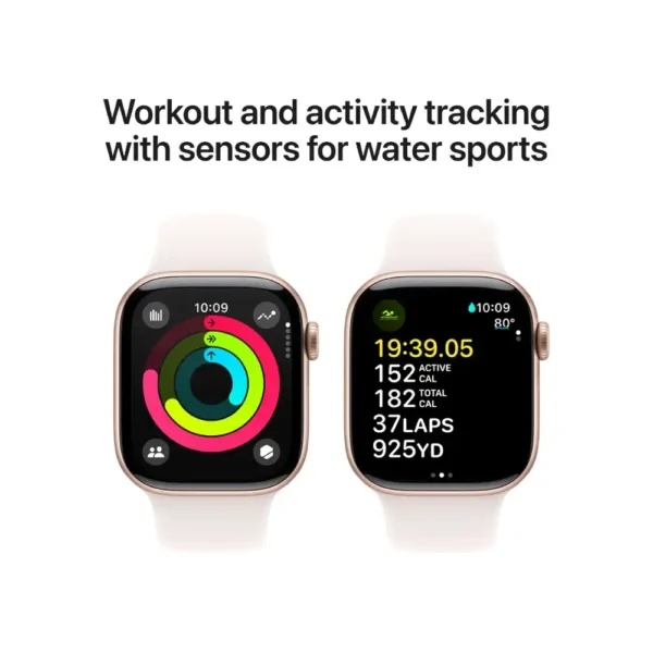 Apple Watch Series 10 (GPS) 42mm Aluminum Case with Denim Sport Band - Rose Gold - Image 3