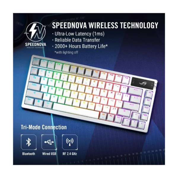 ASUS ROG Azoth 75 Wireless DIY Custom Gaming Keyboard – White - Image 4