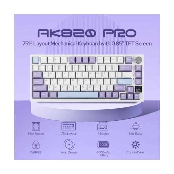 EPOMAKER Ajazz AK820 Pro Wireless Mechanical Keyboard– Purple - Image 5
