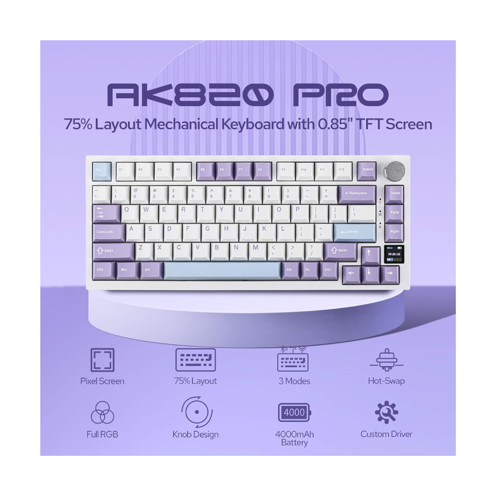 EPOMAKER Ajazz AK820 Pro Wireless Mechanical Keyboard– Purple - Image 5