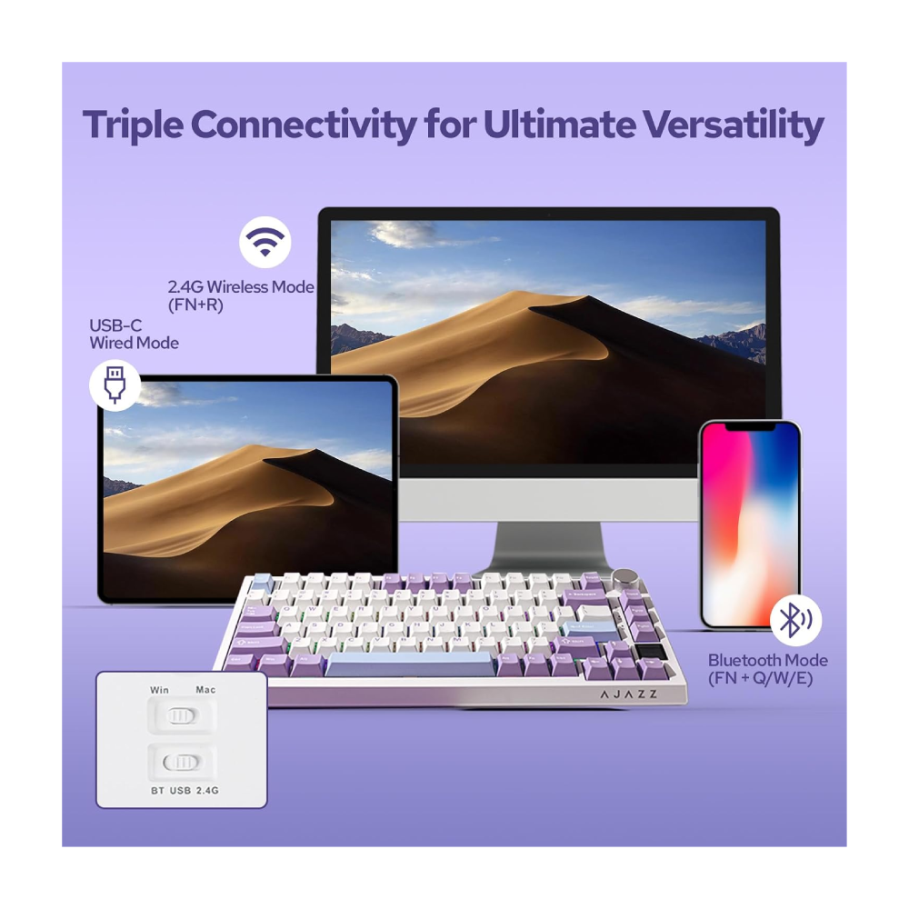 EPOMAKER Ajazz AK820 Pro Wireless Mechanical Keyboard– Purple - Image 3