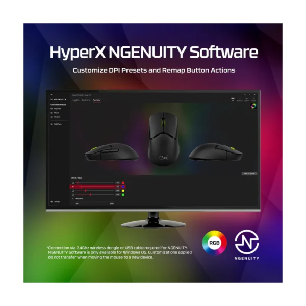 HyperX Pulsefire Saga Pro 4K Wireless Gaming Mouse – Black - Image 2