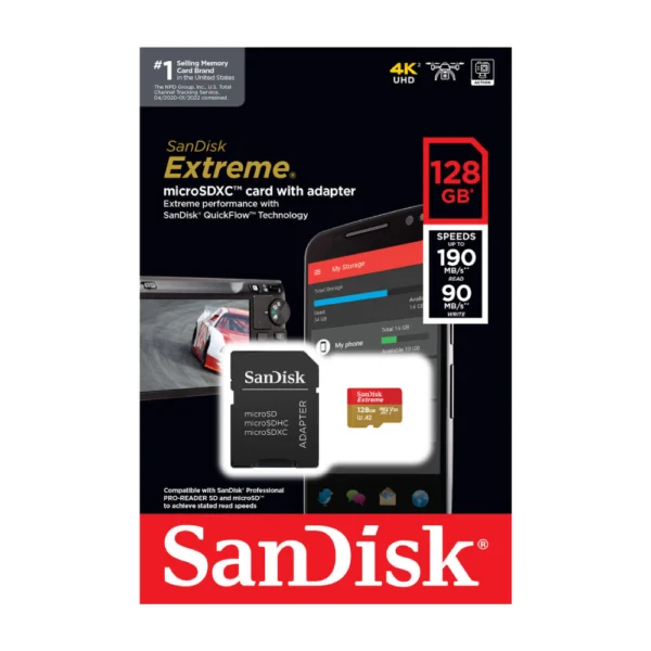 SanDisk 128GB Extreme UHS-I microSDXC Memory Card with SD Adapter - Image 2