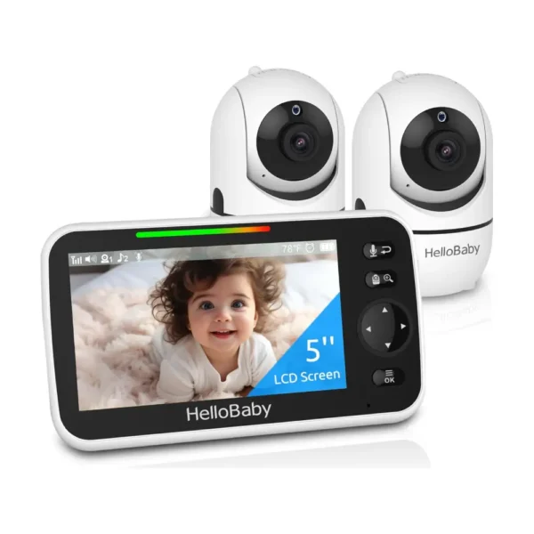 HelloBaby Upgrade 5’’ Baby Monitor with 2 Cameras – Peace of Mind for Parents